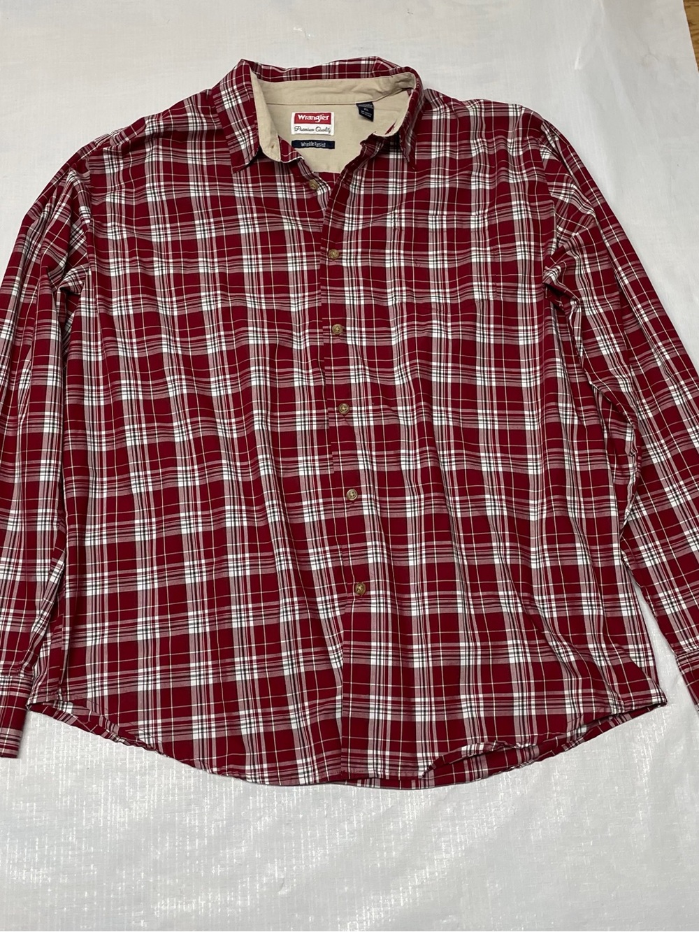 Wrangler Red and White Plaid Long-Sleeve Button-Down Shirt Sz:XL